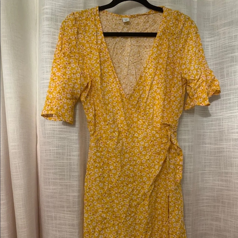 Yellow Floral Wrap Dress